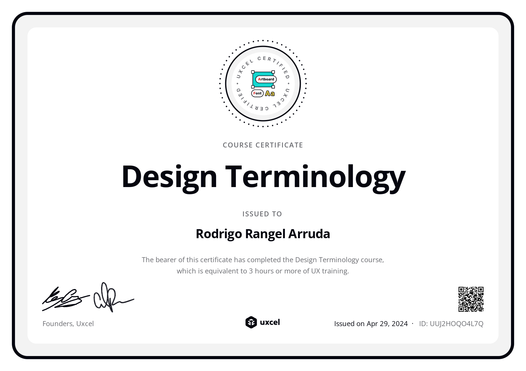 Rodrigo Rangel Arruda's certificate